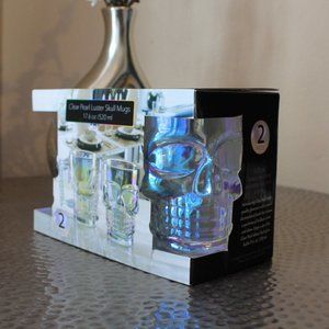 Iridescent Pearl Luster Skull Mug Glass Set NEW IN BOX